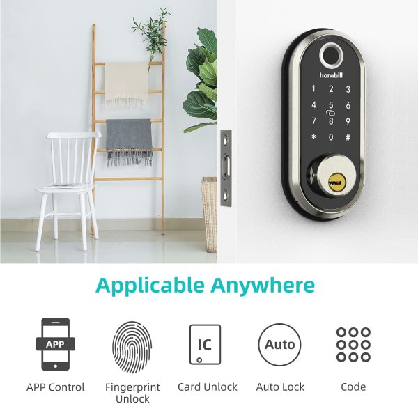 Smart Lock,  Fingerprint Deadbolt Lock with Touchscreen Keypad, Keyless Entry Front Door Lock, Bluetooth Electronic Digital Lock with App Control, Auto Lock, Keys, IC Cards and Code for Homes - Image 3