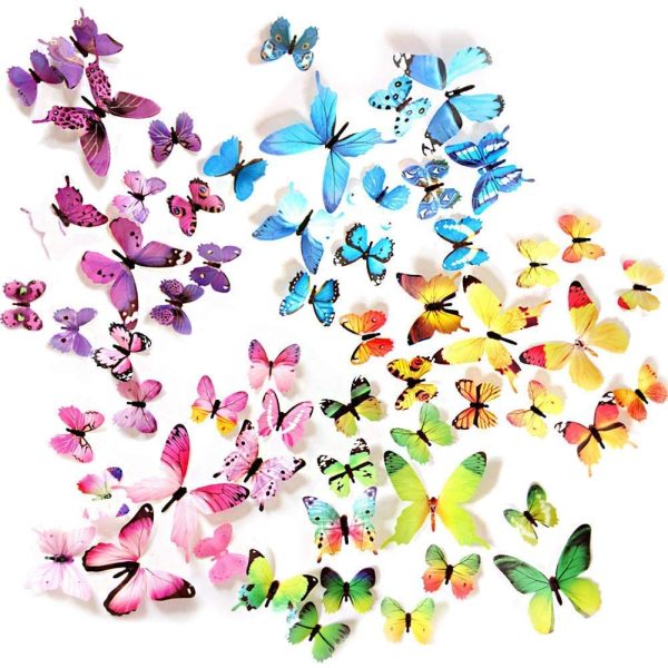 Momiji 60 x PCS 3D Colorful Butterfly Wall Stickers DIY Art Decor Crafts for Nursery Room Classroom Offices Kids Bedroom - Image 3