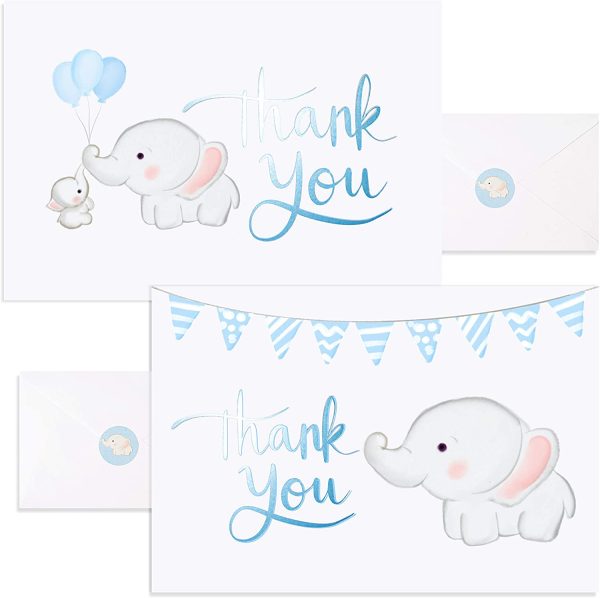 Baby Shower Thank You Cards Boy. 50 Elephant Blue Thank You Cards Baby Shower with Envelopes for Baby Thank You Notes - Blank Inside Baby Shower Card Pack with Sealing Stickers - Image 5