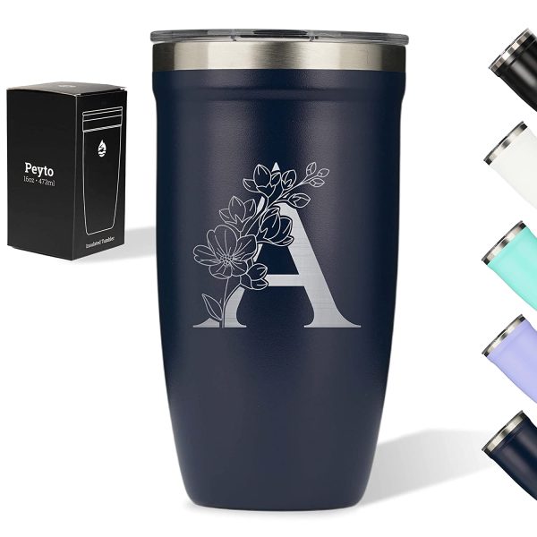 Custom Monogram Engraved Insulated Coffee Tumbler, Personalized Initial Letter Thermos Travel Mug, Laser Etched Stainless-Steel Gift LAMOSE Peyto 16oz (Midnight) - Image 7