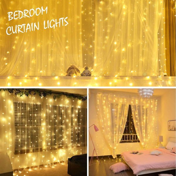 Curtain Lights, 9.8 X 9.8 ft 300 LED Curtain Lights for Bedroom Fairy Lights 8 Lighting Modes Twinkle Lights Curtain String Lights for Bedroom Room Decor Outdoor Indoor Wedding Birthday Christmas - Image 8