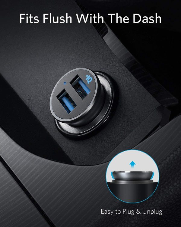 Car Charger, Mini Aluminum Alloy 24W Dual USB Car Charger, PowerDrive 2 Alloy Car Adapter with Blue LED for iPhone12/11/XR/Xs, iPad Pro/Air 2/Mini, Galaxy (Not Compatible with Quick Charge)