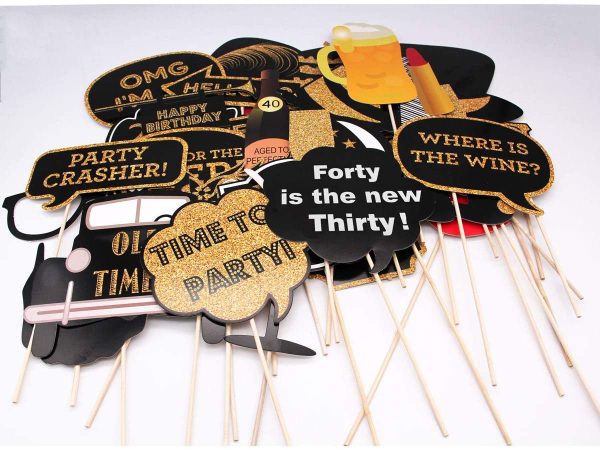 Adult 40th Birthday Photo Booth Props(41Pcs) for Her Him Cheers to 40 Years Birthday Party, Gold and Red Decorations,40th Happy Birthday Party Supplies for Men Women?? - Image 2