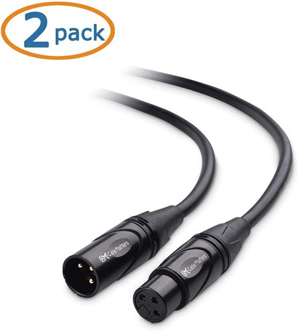 2-Pack, Gold Plated XLR Male to Female Microphone Cable 3 Feet