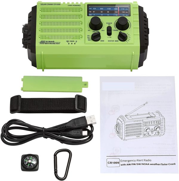 5-Way Powered Emergency Weather Radio AM/FM/SW/NOAA Radio with Solar Charging, Hand Crank,AAA Battery Operated, 5000 Build-in Rechargeable Battery, USB Cable, SOS Alarm,Cellphone USB Charger, LED Camping Flashlight/Reading Lamp, Headphone Jack, Compass for Home and Outdoor Emergencies - Image 6