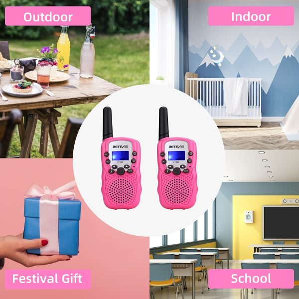 RT388 Walkie Talkie for Kids,Toy Walkie Talkies for 6-12 Year Old Girls Boys,Hands Free Long Range,22 CH LCD Flashlight,Birthday Gifts,Camping Hiking Skiing(Pink, 1 Pair) - Image 9