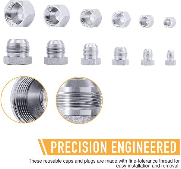 ZELCAN 64 Piece JIC 37?? Flare Cap and Plug Kit Hose Tube and Pipe Fitting Set Hydraulic Cap and Plug Kit Galvanized 45# Steel with Precision Threading Dash Sizes -04 -06 -08 -10 -12 -162 - Image 5