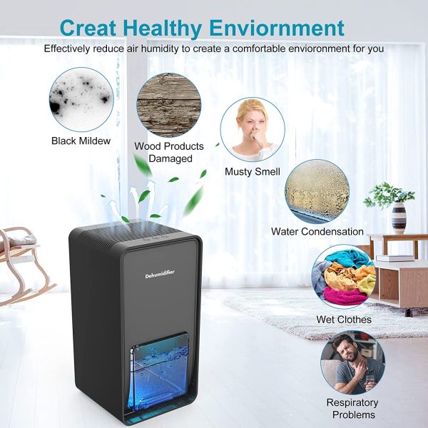 Upgrade Dehumidifier 40oz Small Dehumidifiers for Home 300 Sq.ft Two Working Modes with 7 Color LED Lights, Portable Quiet Dehumidifier For Basement ,Bedroom, Bathroom, RV - Image 4