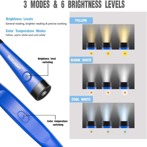 LED Neck Reading Light, Book Light for Reading in Bed, 3 Colors, 6 Brightness Levels, Bendable Arms, Rechargeable, Long Lasting, Blue, Perfect for Reading, Knitting, Camping, Repairing - Image 2