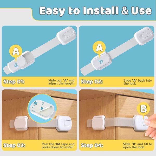 14 Pack Child Safety Cabinet Locks for Babies Child Proof Latches Locks for Cabinets and Drawers Doors, Baby Proofing Cabinet Strap Locks for Cupboards, Fridge, Toilet and Closet with 3M Adhesive - Image 4