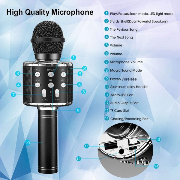 4 in 1 Wireless Handheld Karaoke Microphone, Portable Speaker Karaoke Machine Home KTV Player with Record Function for Android & iOS Devices(Black) - Image 4