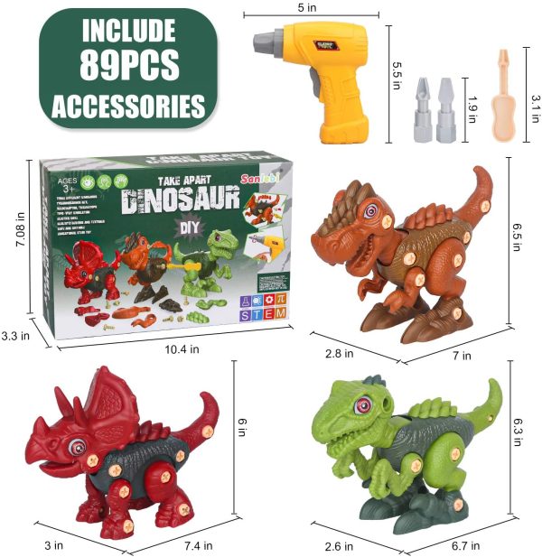 Sanlebi Toy for 4 5 6 7 Year Old Boys Take Apart Dinosaur Toys for Kids Building Toy Set with Electric Drill Construction Engineering Play Kit STEM Learning for Boys Girls Age 3 4 5 Year Old - Image 6