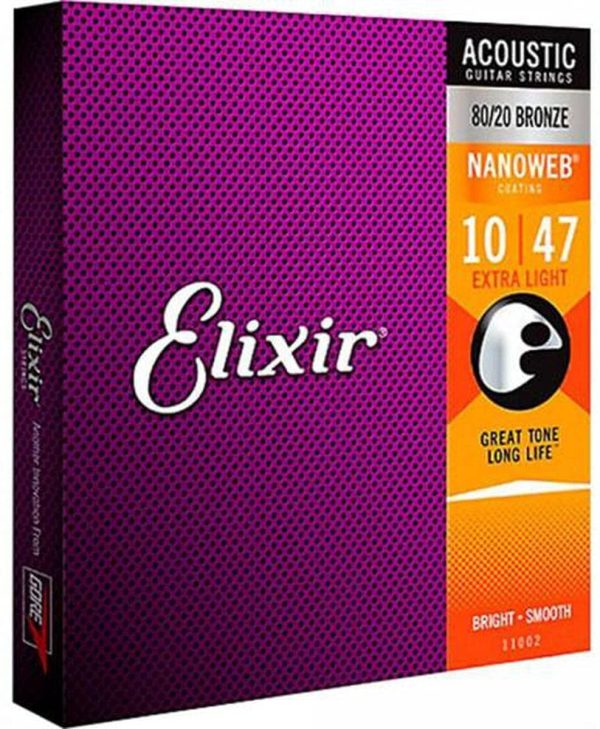 CUERDAS GUITARRA ACUSTICA - Elixir (11002) Nanoweb Extra Light (Juego Completo 010/047B)