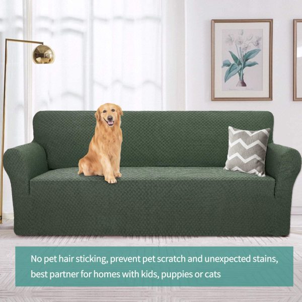 Couch Cover Latest Jacquard Design High Stretch Sofa Covers for 3 Cushion Couch, Pet Dog Cat Proof Slipcover Non Slip Magic Elastic Furniture Protector (Sofa, Army Green) - Image 3