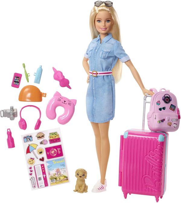 Barbie Travel Doll, Blonde, with Puppy, Opening Suitcase, Stickers and 10+ Accessories, for 3 to 7 Year Olds - Image 4