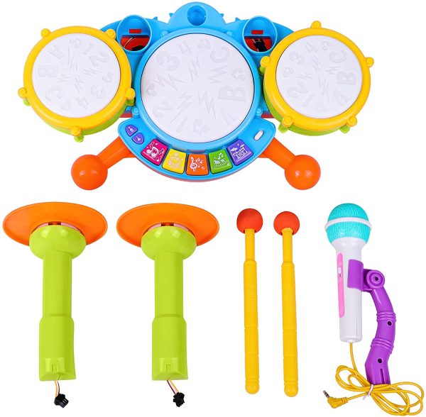 Kids Drum Set, Rabing Electric Musical Instruments Toys with 2 Drum Sticks, Beats Flash Light and Adjustable Microphone, Birthday Gift for 1-12 Years Old Boys and Girls - Image 6