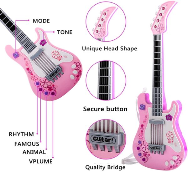 Kids Guitar for Girls Boys Kids Toy Guitar Pink Guitar Musical Instruments Birthday Gift Party Favor for Girls Kids (Pink) - Image 6