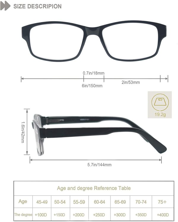 Reading Glasses Men Oversized Readers Large Square Frame GLasses Reading for Men Comfortable Flexible Spring Hinge 4 Pack - Image 4