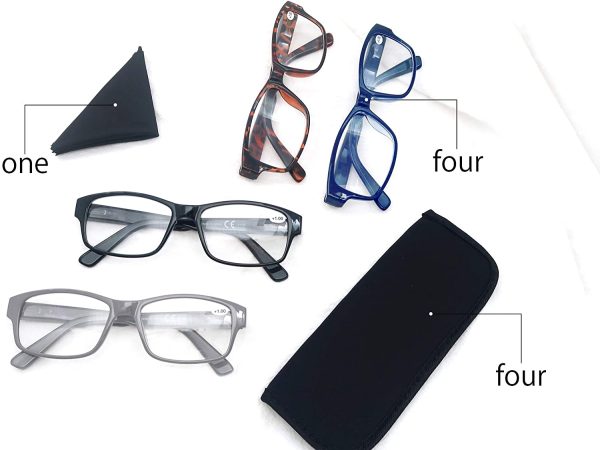 Reading Glasses Men Oversized Readers Large Square Frame GLasses Reading for Men Comfortable Flexible Spring Hinge 4 Pack - Image 2