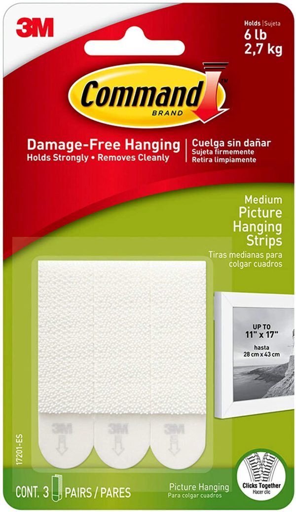 Command Picture Hanging Strips, Medium, White, 3-Strips (17201-ES) - Image 3