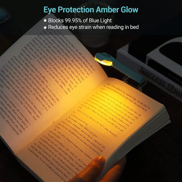 Amber Book Light, USB rechargeble Book Light for Reading in Bed, Clip on Book Light, Brightness Adjustable, Sleep Aid Light, Portable Bookmark Light, Warm White, Blue - Image 4