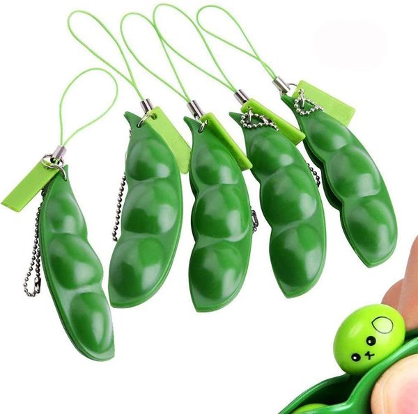 5 Pack Peapod Fidget Toy, Squeeze-a-Bean Edamame Pea Popper Keychain Keyring Extrusion Bean Pea Soybean Stress Relieving Chain Toys (5pcs) - Image 5