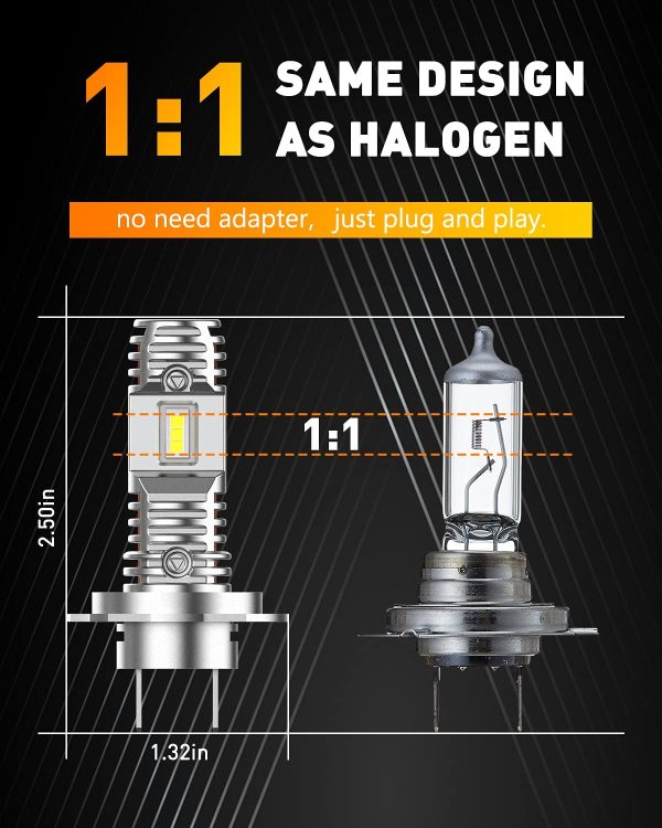 Mini Size H7 LED Headlight Bulbs, 6000K White Super Bright CSP Chips LED Conversion Kit Wireless, Replacement Halogen Headlight Bulb, Pack of 2 (Upgrade)