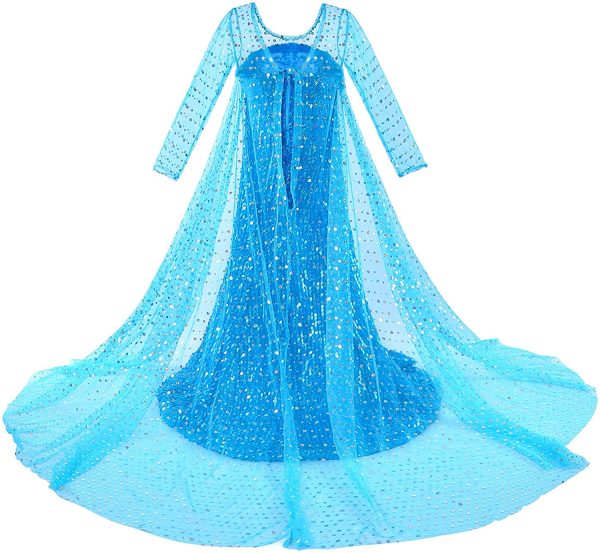 Luxury Princess Dress for Elsa Costumes with Shining Long Cap Girls Birthday Party