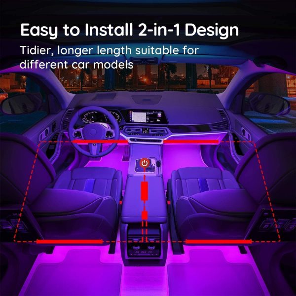 Car LED Lights, Car Interior Lights Upgrade 2 Line Design Waterproof 4pcs 48 LED Lighting Kits, LED Car Lights with APP & Remote Control, Music Sync LED Lights for Car, DC 12V - Image 7