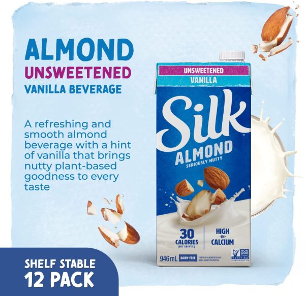 SILK Unsweetened Vanilla Almond Milk - 12 Pack - 946ml - Plant-Based Beverage - No Added sugar - Dairy-Free - Vegan - Shelf Stable - Non-GMO - Image 4