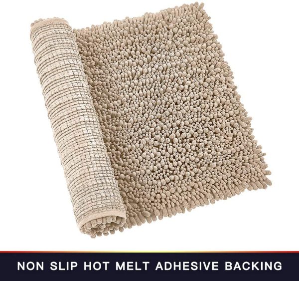 Bathroom Rug Non Slip Bath Mat (17x24 Inch Beige) Water Absorbent Super Soft Shaggy Chenille Machine Washable Dry Extra Thick Perfect Absorbant Best Small Plush Carpet for Shower Floor - Image 8