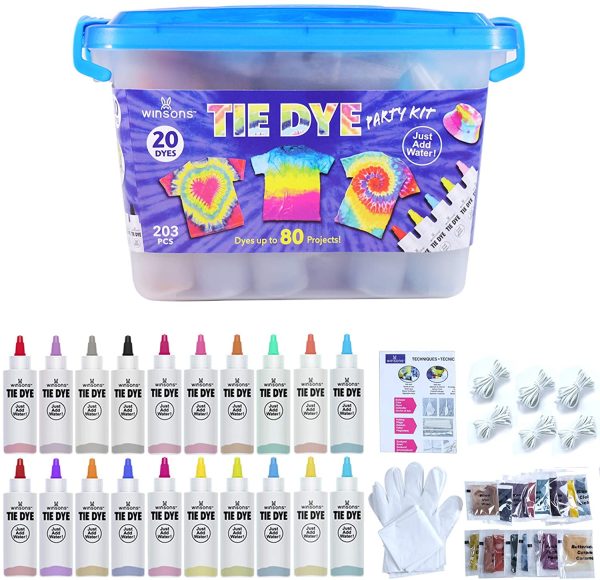 WINSONS Tie Dye Kit, 20 Colours n Toxic Permanent Fabric Dye Art Set for Kids Women for Homemade Party Creative Group Activities DIY Gift