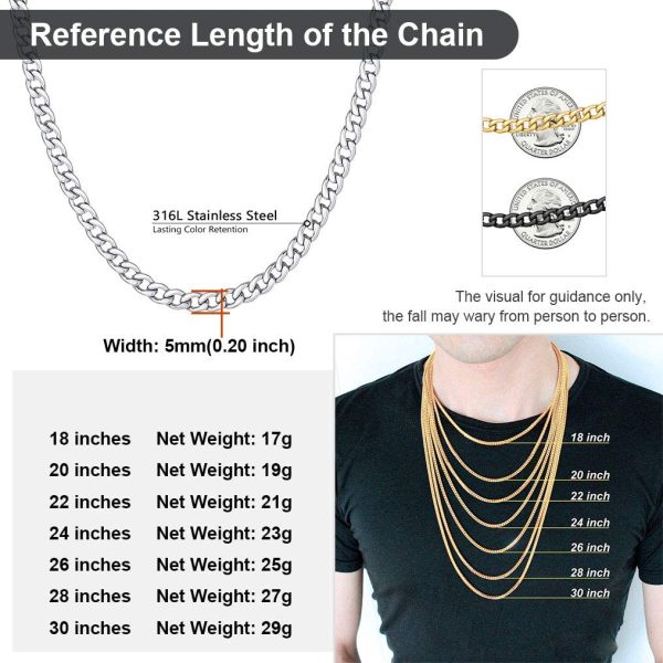 ChainsPro Men Sturdy Cuban Link Chain, 5/6/9/10/12/14/15 MM Width, 14"-30", 18K Gold Plated/316L Stainless Steel//Black-(with Gift Box) - Image 2