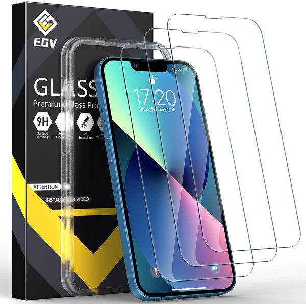 [3 Pack] EGV 3 Pack Screen Protector for iPhone 13 / iPhone 13 Pro 6.1 inch, Tempered Glass, HD Screen, Bubble Free, Anti-Scratch, Case Friendly, Film Easy Installation Tray, Sensitive Touch, Ultra-Thin - Image 3