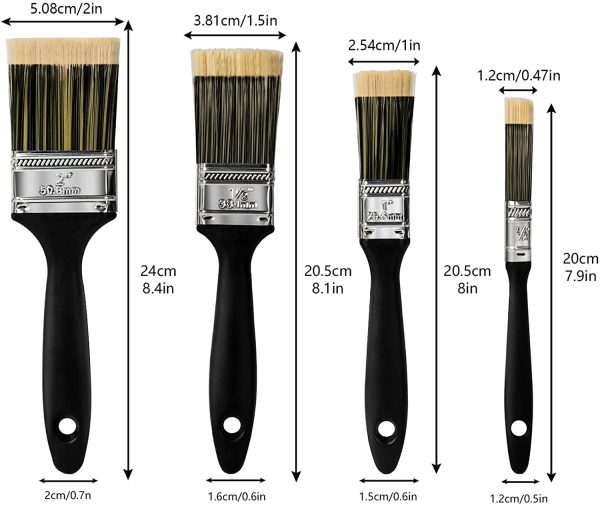 5PCS Paint Brushes for Wall & Ceilings with Nice Bristle Paintbrush Heads, Stain Brushes for Woodwork, Fence, Sash, Professional House Brush Set for Architects