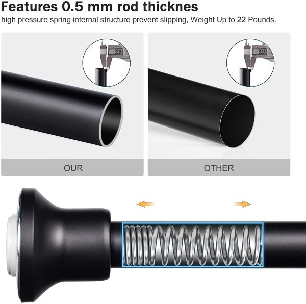 SZXIMU Spring Tension Curtain Rod 27-43 Inch, Never Rust and Non-Slip Shower Curtain Rods with Flat Top, Black - Image 6