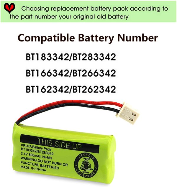 BT183342 BT283342 BT166342 BT266342 BT162342 BT262342 Battery for VTech CS6114 CS6419 CS6719 AT&T EL52300 CL80112 Cordless Phone (Pack of 3) - Image 6