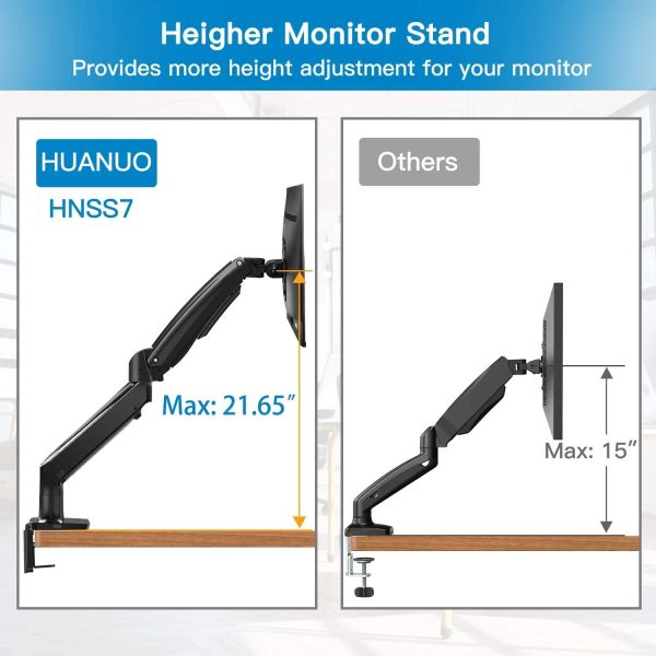 Single Monitor Mount Stand - Long Single Arm Gas Spring Monitor Desk Mount for 22 to 35 Inch Computer Screens Height Adjustable VESA Bracket with Clamp or Grommet Mounting Base - Holds 6.6 to 26.4 lbs - Image 6