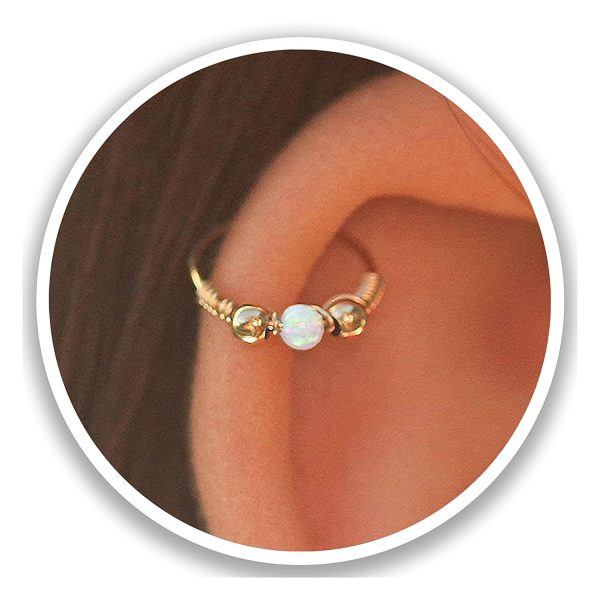 Piercing Earrings - Gold Ear Piercing - 24G Piercing Earring,thin ear piercing,Tragus Cartilage ring,small ear piercing, opal ear piercing, piercing hoop - Image 2