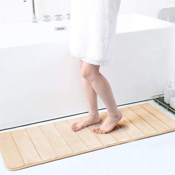 Olanly Memory Foam Soft Bath Mats Non-Slip Absorbent Bathroom Rugs Rubber Back Runner Mat for Kitchen Bathroom Floors 17"x47", Beige - Image 4