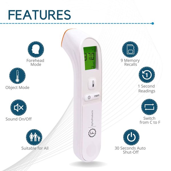 ByFloProducts, Thermometer Adult and Baby, Forehead Digital Thermometer, Infrared Touchless Temperature Thermometer Gun, Temperature Memory and Fever Alarm, Easy to Use 1 Second Reading Temperature - Image 3