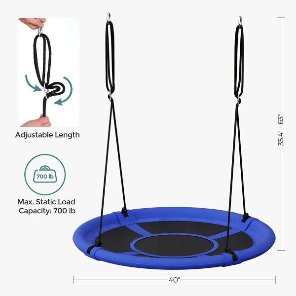 Saucer Tree Swing, 40 Inch, 700 lb Load, Includes Hanging Kit, Blue and Black UGSW001Q01 - Image 3