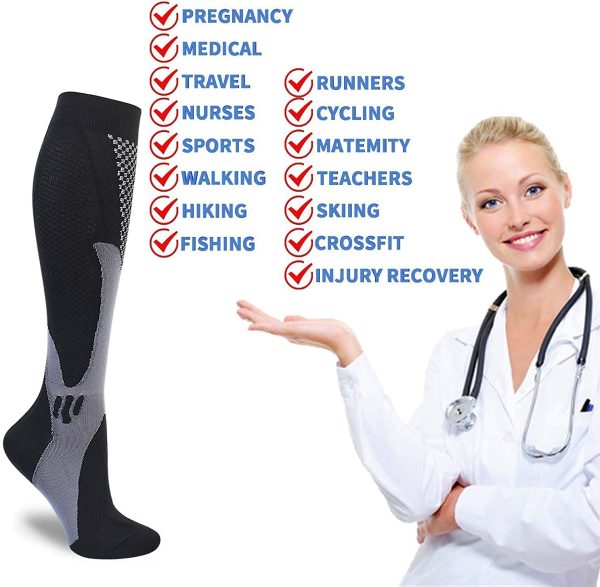 3 Pairs Compression Socks for Women and Men, High Long Stockings for Running, Medical, Circulation and Recovery(20-30 mmHg) - Image 3