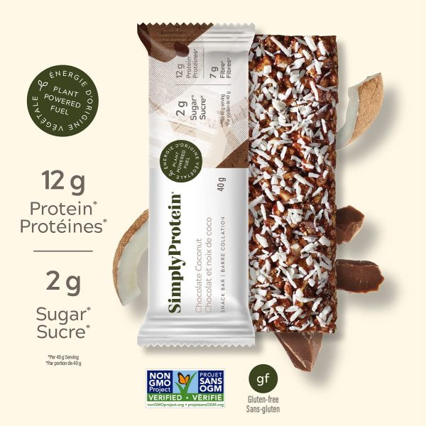 SimplyProtein Bar, Plant Based, Very High in Fibre, Gluten Free, 2 g Sugar, Plant Powered Fuel, Snack Bar - Chocolate Coconut, 12 Count - Image 5