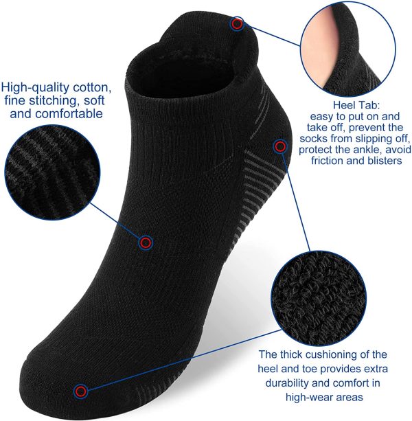 Men's Breathable Cotton Athletic Ankle Socks Moisture Wicking Low Cut Running Cushioned Tab Sports Short Thick Socks 6 Pairs - Image 5