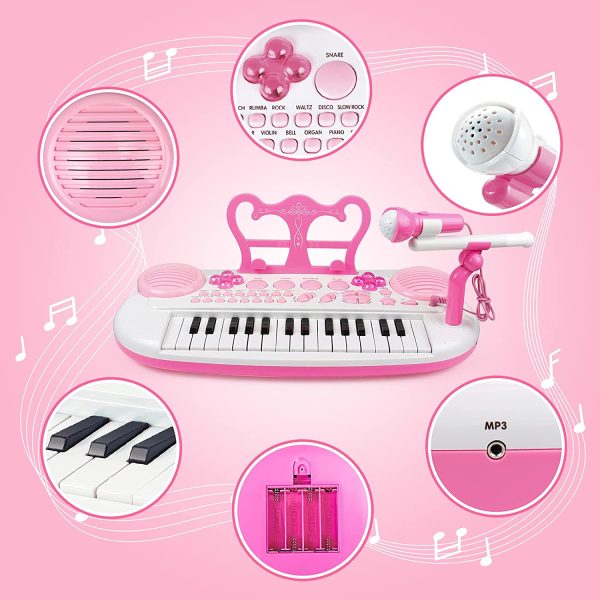 Toddler Piano Toy Keyboard for Kids, 31-Key Electronic Musical Instrument with Microphone, Pink Multifunctional Music&Sound, Educational First Birthday Gift Toys for 3 4 5 6 7 Year Old Girls Boys