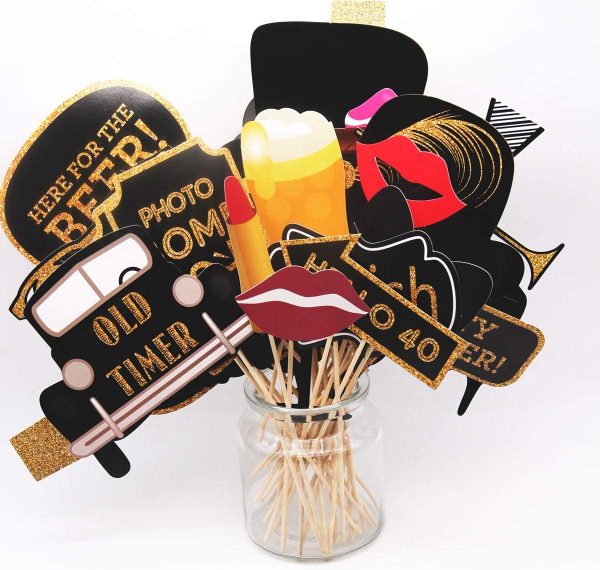 Adult 40th Birthday Photo Booth Props(41Pcs) for Her Him Cheers to 40 Years Birthday Party, Gold and Red Decorations,40th Happy Birthday Party Supplies for Men Women??