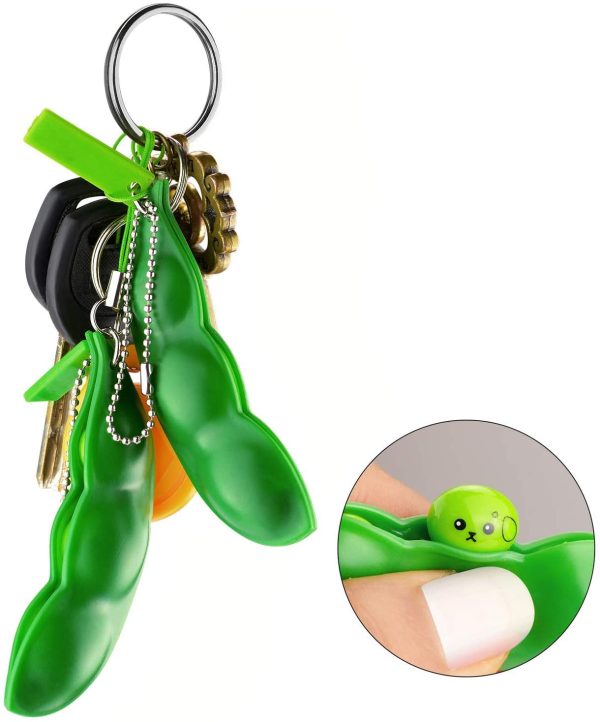 5 Pack Peapod Fidget Toy, Squeeze-a-Bean Edamame Pea Popper Keychain Keyring Extrusion Bean Pea Soybean Stress Relieving Chain Toys (5pcs)