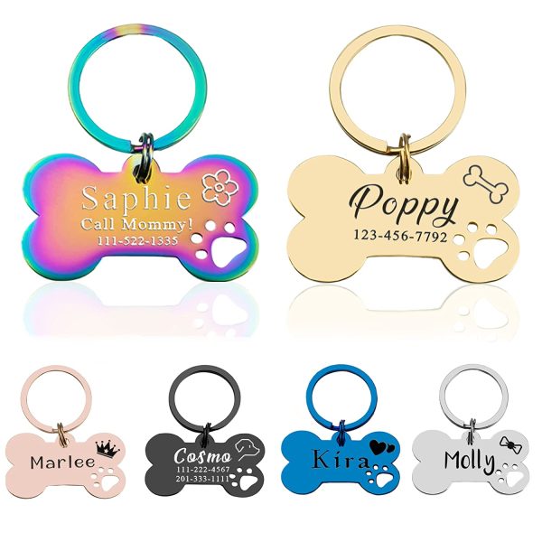 HiPeep Dog Tag Personalized Engraving Pet ID Tags Stainless Steel Custom Name Tag for Dog/Cat Bone Shape with Hollowed Paw and Customizable Text on Front & Backside - Image 3