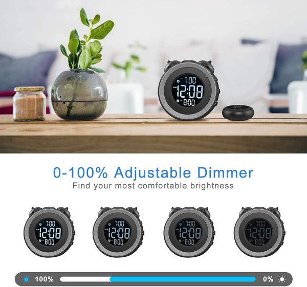 Loud Dual Alarm Clock with Bed Shaker - 0-100% Dimmer, Vibrating Alarm Clock for Heavy Sleepers or Hearing Impaired, Easy to Set, USB Charging Port, Snooze, Battery Backup - Image 5